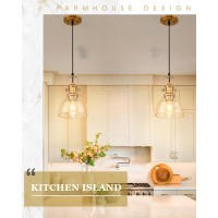 Audickic Pendant Lights Kitchen Island 75 Farmhouse Pendant Lighting With Clear Seeded Glass Shade Vintage Hanging Light Fi