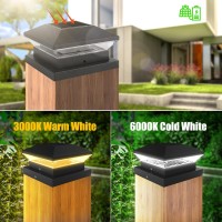 Tsun Solar Post Cap Light Outdoor Post Cap Light Fit 4X4 5X5 6X6 Woodenvinyl Post Fence Post Cap Light 6000K3000K Solar Deck