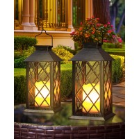 Otdair Solar Lanterns Outdoor Waterproof 2 Pack Solar Lantern With Glass Retro Led Flickering Flameless Candle Lanterns Decorat