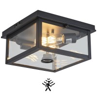 Tarentlight Adjustable Motion Sensor Ceiling Light Fixture Outdoor Modern Design Of Squares Flush Mount 2Light Textured Black W