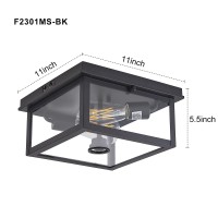 Tarentlight Adjustable Motion Sensor Ceiling Light Fixture Outdoor Modern Design Of Squares Flush Mount 2Light Textured Black W