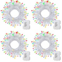 4 Pack Multicolor Battery Operated String Lights Outdoor 16.5Ft 50Led Battery Timer String Lights Rgby Clear Wire Christmas Tree Lights With 8 Modes Indoor Decorations For Yard Patio Window Tree