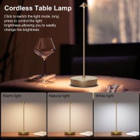 Jalvde Cordless Battery Powered Table Lamp Rechargeable Led Dimmable Brightness Metal 6000Mah Touch Desk Lamp Portable Modern D