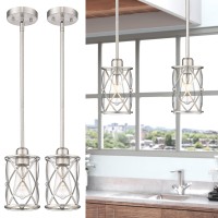 Osimir Brushed Nickel Pendant Lights Kitchen Island 2 Pack Modern Glass Hanging Pendant Light Fixture With Clear Glass Mini Pe