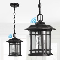 Wjshome Outdoor Pendant Lights For Porch, With Dusk To Dawn Sensor, Farmhouse Outdoor Ceiling Light Fixture, Black Thickened Waterproof Glass Outdoor Chandelier, For Front Porch, Entryway, Farmhouse