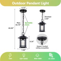 Wjshome Outdoor Pendant Lights For Porch, With Dusk To Dawn Sensor, Farmhouse Outdoor Ceiling Light Fixture, Black Thickened Waterproof Glass Outdoor Chandelier, For Front Porch, Entryway, Farmhouse