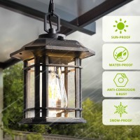 Wjshome Outdoor Pendant Lights For Porch, With Dusk To Dawn Sensor, Farmhouse Outdoor Ceiling Light Fixture, Black Thickened Waterproof Glass Outdoor Chandelier, For Front Porch, Entryway, Farmhouse