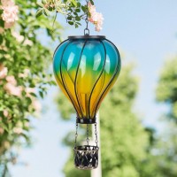 Hot Air Balloon Hanging Solar Lantern Lights Flickering Flame Solar Lantern Outdoor Garden Decorative Metal Glass Waterproof L