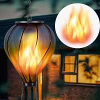 Hot Air Balloon Hanging Solar Lantern Lights Flickering Flame Solar Lantern Outdoor Garden Decorative Metal Glass Waterproof L