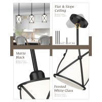 Osimir Glass Pendant Lights Kitchen Island 2 Pack Modern Black Pendant Light Fixtures With Frosted Glass And Rod Mid Century C