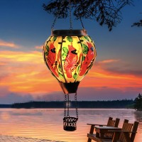 Hot Air Balloon Solar Lantern Waterproof Solar Lanterns With Flickering Flame Lights Metal Glass Waterproof Lanterns Outdoor