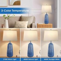 Yusist 25Inch Modern Ceramic Table Lamps Set Of 2 Blue Tall Nightstand Lamp 3Way Dimmable Farmhouse End Table Lamps For Living