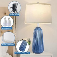 Yusist 25Inch Modern Ceramic Table Lamps Set Of 2 Blue Tall Nightstand Lamp 3Way Dimmable Farmhouse End Table Lamps For Living