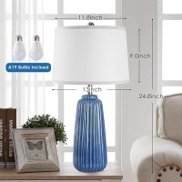 Yusist 25Inch Modern Ceramic Table Lamps Set Of 2 Blue Tall Nightstand Lamp 3Way Dimmable Farmhouse End Table Lamps For Living