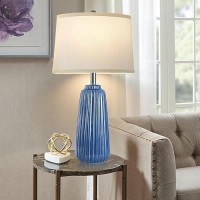 Yusist 25Inch Modern Ceramic Table Lamps Set Of 2 Blue Tall Nightstand Lamp 3Way Dimmable Farmhouse End Table Lamps For Living