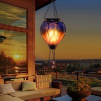 Vestcdf Hot Air Balloon Solar Lantern Flickering Flame Hanging Garden Light Solar Flame Lights Outdoor Waterproof For Patio Pa