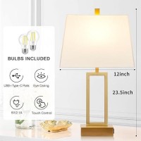 Rinweey Touch Control Table Lamps Set Of 2 Modern Gold Bedside Lamps With Usb Ac Ports Ac Outlet 3 Way Dimmable Contemporar