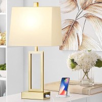 Rinweey Touch Control Table Lamps Set Of 2 Modern Gold Bedside Lamps With Usb Ac Ports Ac Outlet 3 Way Dimmable Contemporar