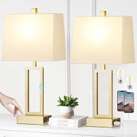 Rinweey Touch Control Table Lamps Set Of 2 Modern Gold Bedside Lamps With Usb Ac Ports Ac Outlet 3 Way Dimmable Contemporar