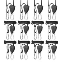 Simple Deluxe 6 Pairs 1/8 Inch Adjustable Heavy Duty Rope Hanger Reinforced Metal Internal Gears Ratchets For Grow Light, 8Ft Long & 150Lbs Weight Capacity, Loose-Proof Design