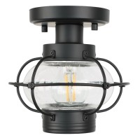 Kalium Outdoor Ceiling Lights For Porch, Modern Industrial Ceiling Light Fixture With Glass Globe Shade, E26 Standard Base Farmhouse Ceiling Light For Hallway, Kitchen, Bedroom, Stairwells (Black)