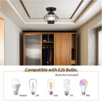 Kalium Outdoor Ceiling Lights For Porch, Modern Industrial Ceiling Light Fixture With Glass Globe Shade, E26 Standard Base Farmhouse Ceiling Light For Hallway, Kitchen, Bedroom, Stairwells (Black)