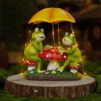 Mininova Solar Garden Outdoor Decor Statue Frog Figurines Sitting On Mushroom With Umbrella Led String Lights Resin Ornaments Fo