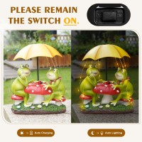 Mininova Solar Garden Outdoor Decor Statue Frog Figurines Sitting On Mushroom With Umbrella Led String Lights Resin Ornaments Fo