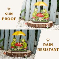 Mininova Solar Garden Outdoor Decor Statue Frog Figurines Sitting On Mushroom With Umbrella Led String Lights Resin Ornaments Fo