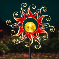 Kacux Solar Outdoor Lights Garden Decor Golden Red Sun Metal Stake Lights Decorative With Vine String Shining Waterproof Led Li