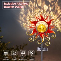 Kacux Solar Outdoor Lights Garden Decor Golden Red Sun Metal Stake Lights Decorative With Vine String Shining Waterproof Led Li