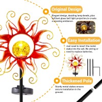 Kacux Solar Outdoor Lights Garden Decor Golden Red Sun Metal Stake Lights Decorative With Vine String Shining Waterproof Led Li