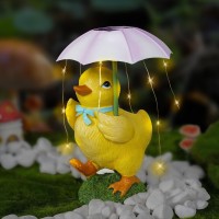 Mininova Outdoor Decor Garden Statue Cute Duck Holding Umbrella Figurine With Solar Light Waterproof Sculpture Gift For Patio La