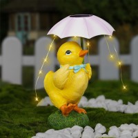 Mininova Outdoor Decor Garden Statue Cute Duck Holding Umbrella Figurine With Solar Light Waterproof Sculpture Gift For Patio La