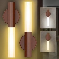 Qaniy Motion Sensor Night Light Magnetic Wood Usb Rechargeable Wall Sconces Set With 3 Modes Lighting Wireless Sconces Set Of