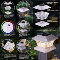 Aefreleoht Solar Post Cap Lights Warm White Rgb Automatic Cycling Fixed Rgb Color 9 Colors To Choose 20 Lumens Lp65 Water