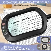 10X Square Magnifying Glass With Light And Stand 2In1 Gooseneck Led Lighted Magnifier 5 Color Modes Stepless Dimmable Hands