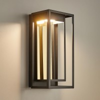 Modern Led Outdoor Wall Sconces Waterproof Wall Mount Porch Lamp Exterior Light Fixture In Textured Black And Gold Reflective Plate With 10W Led For Patio,Garage,Garden,Balcony