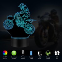 Menomino Dirt Bike Gift 3D Night Light 16 Colors Changes Remote Control Motocross Lamp Led Motorcycle Room Decor Dirt Bike To