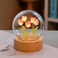 Hilitand Tulip Night Lamp Flower Night Light Home Decoration Cute Flower Night Light Bedside Light For Christmas Birthday Gifts (Pink)