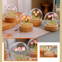 Hilitand Tulip Night Lamp Flower Night Light Home Decoration Cute Flower Night Light Bedside Light For Christmas Birthday Gifts (Pink)