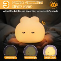 Mexyz Cute Bunny Night Light 3 Level Dimmable Nursery Nightlight For Kids Rechargeable Silicone Squishy Rabbit Lamp With Tap C