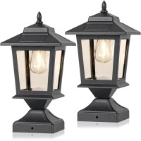 Solar Post Cap Lights,Waterproof Solar Outdoor Light For 4X4 Wooden Posts, Solar Lights With Glass Shade For Deck Fence Patio Post Decor,Matte Black (2 Pack)