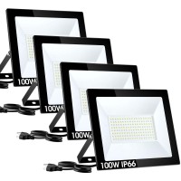 Yolovis Flood Lights Outdoor 100W 10000Lm Super Bright Led Work Light Ip66 Waterproof Security Light Outside Floodlight For Gara