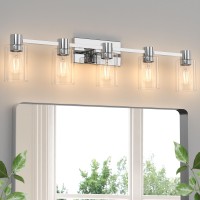 Esfos 5Light Modern Vanity Light Fixtures Over Mirror Chrome Bathroom Light Fixtures Vanity Lights Wall Sconce With Clear Gl