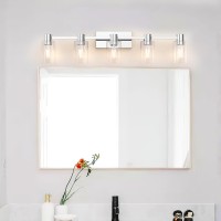 Esfos 5Light Modern Vanity Light Fixtures Over Mirror Chrome Bathroom Light Fixtures Vanity Lights Wall Sconce With Clear Gl