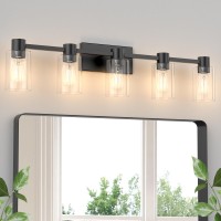 Esfos 5Light Modern Vanity Light Fixtures Over Mirror Matte Black Bathroom Light Fixtures Vanity Lights Wall Sconce With Cle