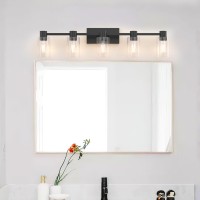 Esfos 5Light Modern Vanity Light Fixtures Over Mirror Matte Black Bathroom Light Fixtures Vanity Lights Wall Sconce With Cle