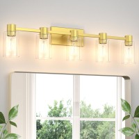 Esfos 5Light Modern Vanity Light Fixtures Over Mirror Gold Bathroom Light Fixtures Vanity Lights Wall Sconce With Clear Glas