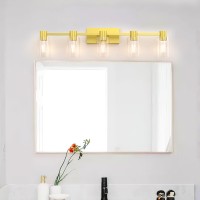 Esfos 5Light Modern Vanity Light Fixtures Over Mirror Gold Bathroom Light Fixtures Vanity Lights Wall Sconce With Clear Glas